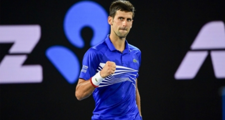 australijen open otvoreno prvenstvo australije melburn 2019 novak djokovic luka puj 6-0 6-2 6-2 stisnuta pesnica slavlje posle zavrsetka polufinalnog duela