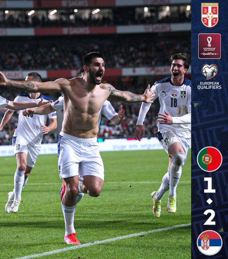 Srbija - Portugalija 2-1 u Lisabonu, selektor Dragan Stojković Piksi, Aleksandar Mitrović Mitrogol, Dušan tadić, Dušan Vlahović, Sergej Milinković-Savić, Predrag Rajković, Filip Kostić, Nikola Milenković, Strahinja Pavlović, Andrija Živković, Nemanja Radonjić, Nemanja Gudelj