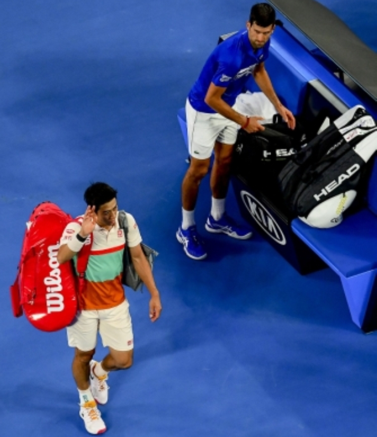 australijen open 2019 novak djokovic kei nisikori 6-1 4-1 predaja